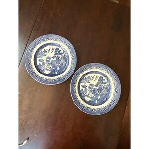 Churchill Blue Willow Dinner Plates, England - Set of 2